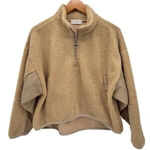 Hare Japan 1/2 Zip Teddy Fleece Pullover Jacket Boxy Crop Fit Tan Womens S / M